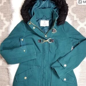 Guess Teal Coat with Fur Trim